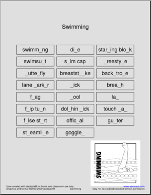 Swimming Terminology Missing Letters