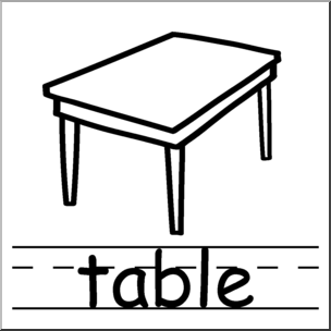 Clip Art: Basic Words: Table B&W Labeled
