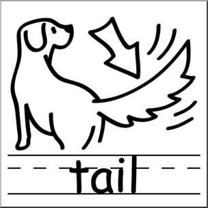 Clip Art: Basic Words: Tail B&W Labeled