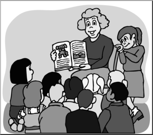 Clip Art: Teacher Reading to Class Grayscale