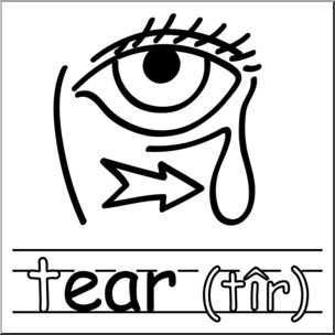 Clip Art: Basic Words: -ear Phonics: Tear 2 B&W