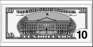 Clip Art: Ten Dollar Bill Grayscale Back