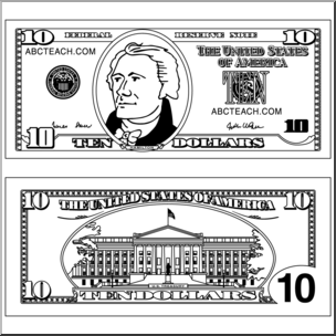 Clip Art: Ten Dollar Bill Outline