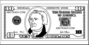 Clip Art: Ten Dollar Bill Outline Front