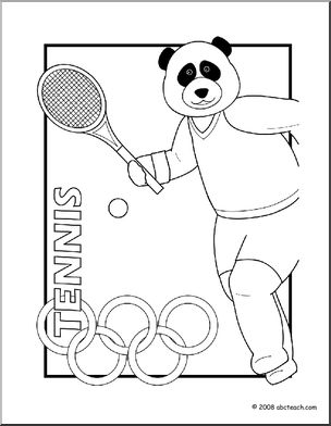 Clip Art: Cartoon Olympics: Panda Tennis B&W