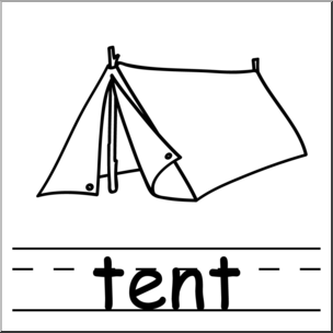 Clip Art: Basic Words: Tent B&W Labeled