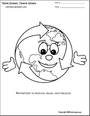 Coloring Page: Think Green – Earth (cute)