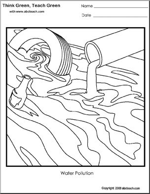 Coloring Page: Think Green – Water Pollution