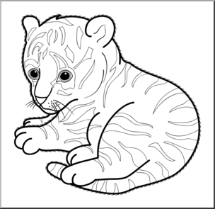 Clip Art: Baby Animals: Tiger Cub B&W