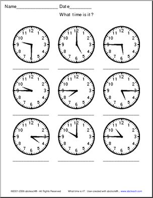 Telling Time – 15 min (medium) Clip Art