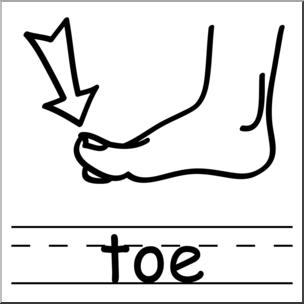 Clip Art: Basic Words: Toe B&W Labeled