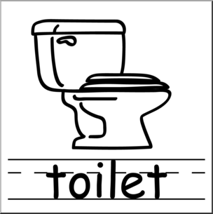 Clip Art: Basic Words: Toilet B&W Labeled