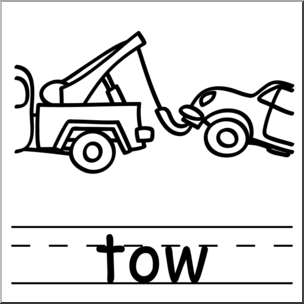 Clip Art: Basic Words: Tow B&W Labeled