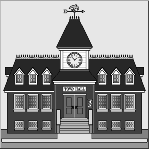 Clip Art: Buildings: Town Hall Grayscale
