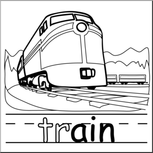 Clip Art: Basic Words: -ain Phonics: Train B&W