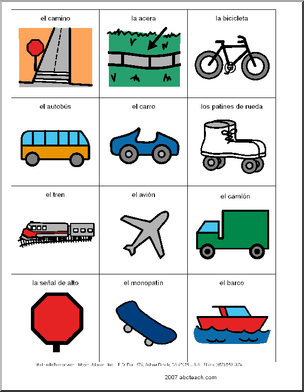 Spanish: Poster de vocabulario: Transporte (elementaria/secundaria)