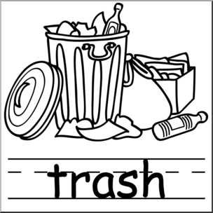 Clip Art: Basic Words: Trash B&W Labeled