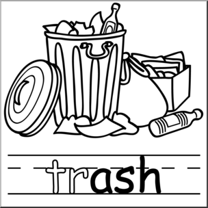 Clip Art: Basic Words: -ash Phonics: Trash B&W
