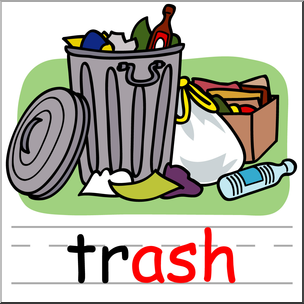 Clip Art: Basic Words: -ash Phonics: Trash Color