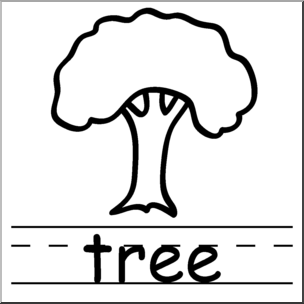 Clip Art: Basic Words: Tree B&W Labeled