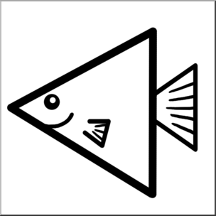 Clip Art: Basic Shapes: FIsh: Trianglefish B&W