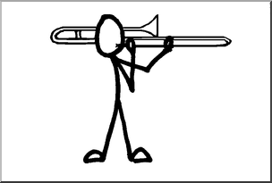 Clip Art: Stick Guy Trombone Player B&W