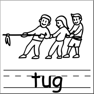 Clip Art: Basic Words: Tug B&W Labeled