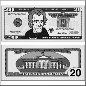 Clip Art: Twenty Dollar Bill Grayscale