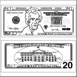 Clip Art: Twenty Dollar Bill Outline