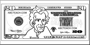 Clip Art: Twenty Dollar Bill Outline Front
