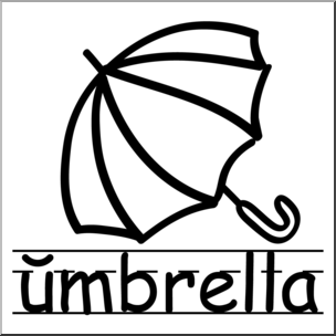 Clip Art: Basic Words: Umbrella B&W Labeled