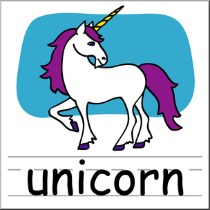 Clip Art: Basic Words: Unicorn Color Labeled