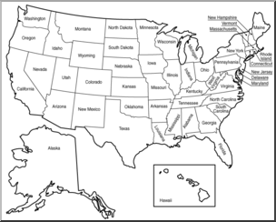 Clip Art: United States Map B&W Labeled