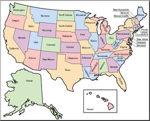 Clip Art: United States Map Color Labeled