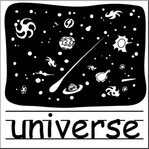 Clip Art: Basic Words: Universe B&W Labeled