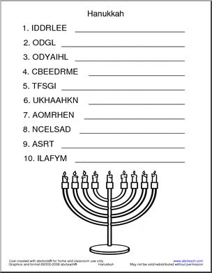 Unscramble the Words: Hanukkah