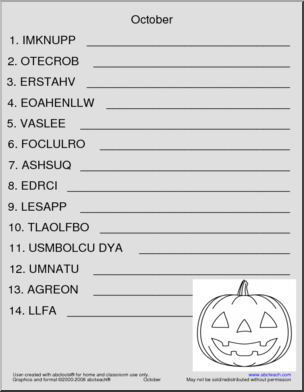 Unscramble the Words: October