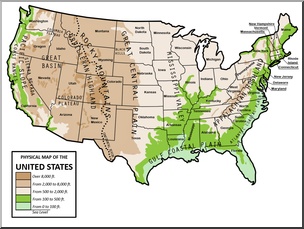 Clip Art: US Map: Physical Geography Color