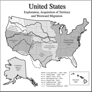 Clip Art: United States History: Exploration, Acquisition and Migration Grayscale