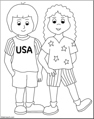 Clip Art: Kids: USA Kids B&W