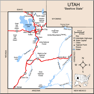 Clip Art: US State Maps: Utah Color Detailed