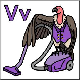Clip Art: Alphabet Animals: V – Vulture Vacuums in a Vest Color