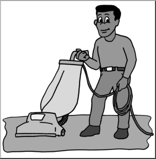 Clip Art: Kids: Chores: Vacuuming Grayscale