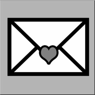 Clip Art: Valentine Envelope Grayscale