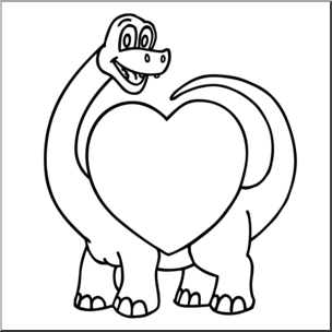 Clip Art: Valentine Dinosaur B&W