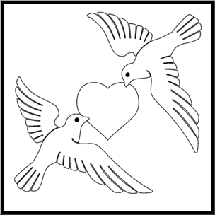 Clip Art: Valentine Doves 1 B&W