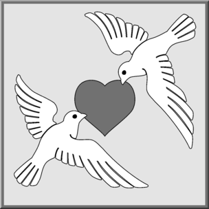 Clip Art: Valentine Doves 1 Grayscale