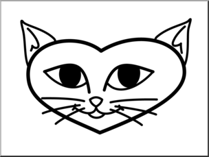 Clip Art: Valentine Kitten Face B&W