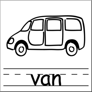 Clip Art: Basic Words: Van B&W Labeled