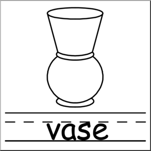 Clip Art: Basic Words: Vase B&W Labeled